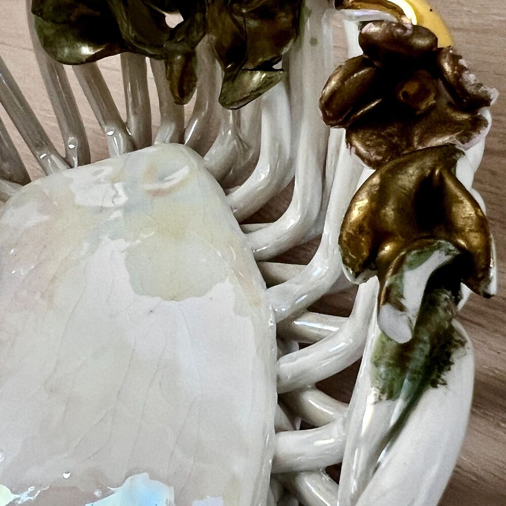 Vintage Capodimonte Italy (SIGNED) Iridescent Porcelain Open Lattice Weave Bowl - Picture 10 of 16